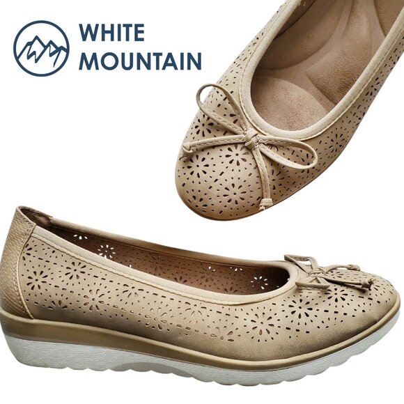 White Mountain Ballet Flats Rubber Platform Sole Tan Perforated Sporty Flats 7.5 - Picture 1 of 13